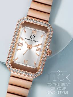 CARLINGTON - Women Rose Gold Stainless Steel Rectangular Dial Watch (Iconic 2032 Rose Gold) (M)