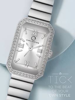 CARLINGTON - Women Silver Stainless Steel Rectangular Dial Watch (Iconic 2032 Silver) (M)