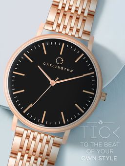 CARLINGTON - Women Rose Gold Stainless Steel Round Dial Watch (Iconic 2033 Roseblack) (M)