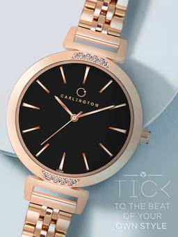 CARLINGTON - Women Rose Gold Stainless Steel Round Dial Watch (Iconic 2034 Roseblack) (M)