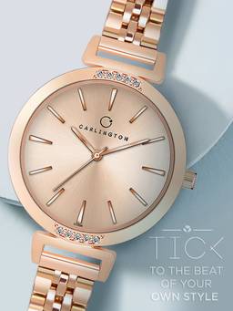 CARLINGTON - Women Rose Gold Stainless Steel Round Dial Watch (Iconic 2034 Rose Gold) (M)
