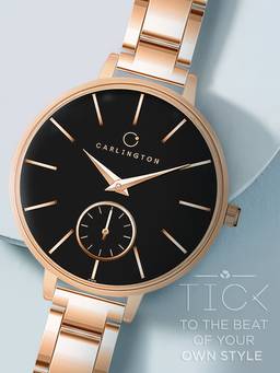 CARLINGTON - Women Rose Gold Stainless Steel Round Dial Watch (Iconic 2038 Roseblack) (M)