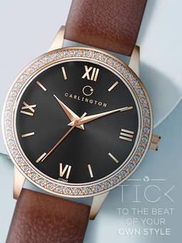 CARLINGTON - Women Brown Pu Leather Round Dial Watch (Iconic 2042 Brown) (M)