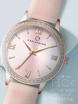 CARLINGTON - Women Pink Pu Leather Round Dial Watch (Iconic 2042 Pink) (M)