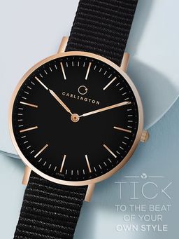 CARLINGTON - Women Black Nylon Round Dial Watch (Iconic 2045 Black Women) (M)