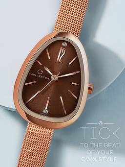 CARLINGTON - Women Rose Gold Stainless Steel Oval Dial Watch (Iconic 2047 Brown) (M)