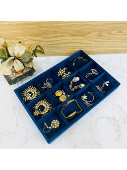 La Trove - Premium Blue Velvet 12-Grids Jewellery Storage Organizer Display Tray