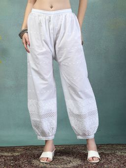 Clora Creation - White Cotton Chikankari Afghani Salwar