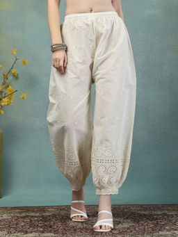 Clora Creation - Cream Cotton Chikankari Afghani Salwar