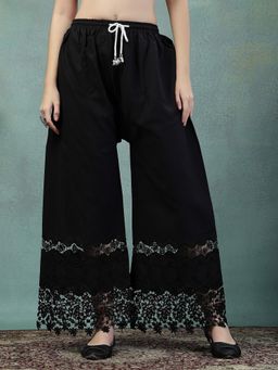 Clora Creation - Black Embroidered Cotton Palazzo