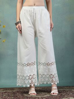 Clora Creation - Cream Embroidered Cotton Palazzo