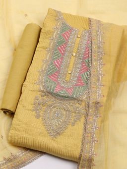 MEENA BAZAAR - Mustard Embroidered Unstitched Kurta with Pant and Dupatta