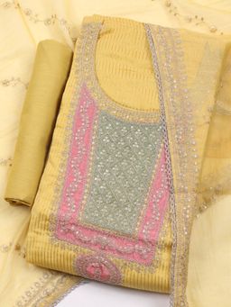 MEENA BAZAAR - Embroidered Mustard Unstitched Kurta with Pant and Dupatta