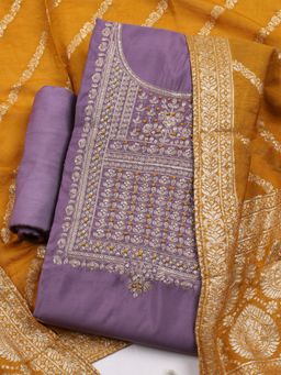 MEENA BAZAAR - Embroidered Lavender Unstitched Kurta with Pant and Dupatta