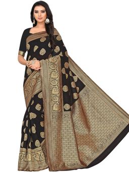 Odette - Women Black Silk Blend Woven Saree with Unstitched Blouse