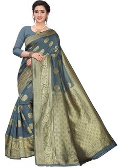 Odette - Women Grey Silk Blend Woven Saree with Unstitched Blouse