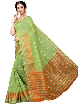 Odette - Women Green Silk Blend Woven Saree with Unstitched Blouse