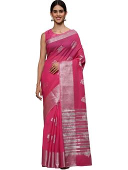 Odette - Women Pink Silk Blend Woven Saree with Unstitched Blouse