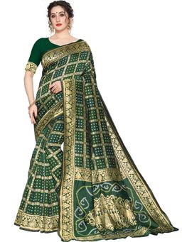 Odette - Women Olive Silk Blend Woven Saree with Unstitched Blouse