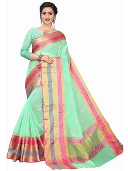 Odette - Women Green Silk Blend Woven Saree with Unstitched Blouse