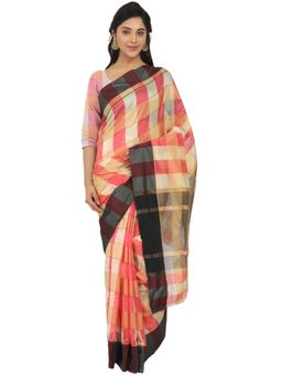 Odette - Women Multi-Color Silk Blend Checks Saree with Unstitched Blouse