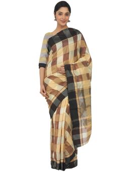 Odette - Women Multi-Color Silk Blend Checks Saree with Unstitched Blouse