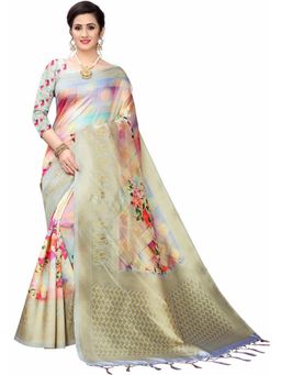 Odette - Women Multi-Color Silk Blend Floral Saree with Unstitched Blouse