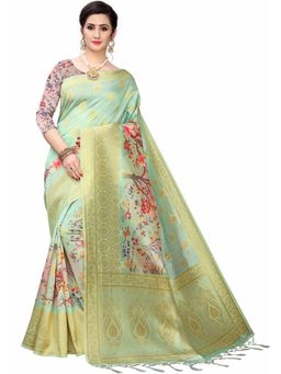 Odette - Women Green Silk Blend Floral Saree with Unstitched Blouse