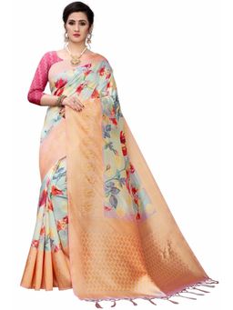 Odette - Women Multi-Color Silk Blend Floral Saree with Unstitched Blouse