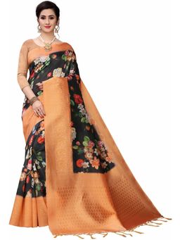 Odette - Women Black Silk Blend Floral Saree with Unstitched Blouse