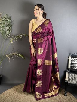 Elora - Magenta Soft Silk Mofits Zari Weaving Banarasi Saree with Unstitched Blouse