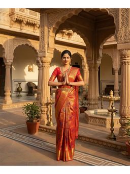AMRUTKALA SAREES - Red Designer Banarasi Silk Kanjivaram Saree with Unstitched Blouse