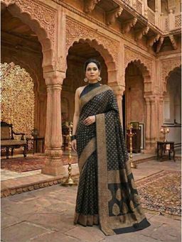 AMRUTKALA SAREES - Black Designer Banarasi Silk Kanjivaram Saree with Unstitched Blouse