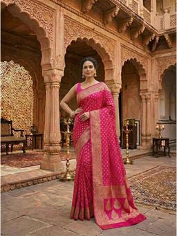 AMRUTKALA SAREES - Pink Designer Banarasi Silk Kanjivaram Saree with Unstitched Blouse