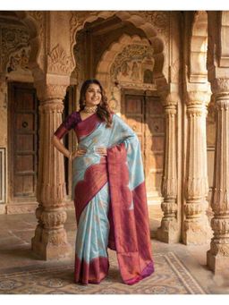 AMRUTKALA SAREES - Teal Designer Banarasi Silk Kanjivaram Saree with Unstitched Blouse