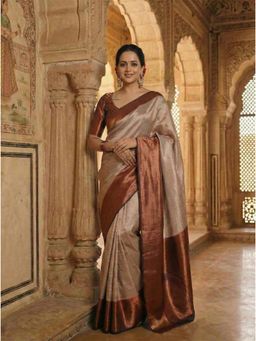 AMRUTKALA SAREES - Beige Designer Banarasi Silk Kanjivaram Saree with Unstitched Blouse
