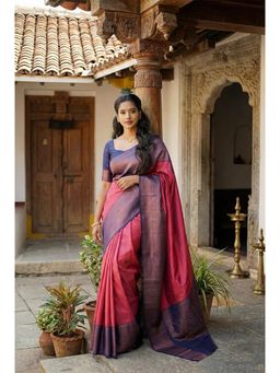 AMRUTKALA SAREES - Pink Designer Banarasi Silk Kanjivaram Saree with Unstitched Blouse