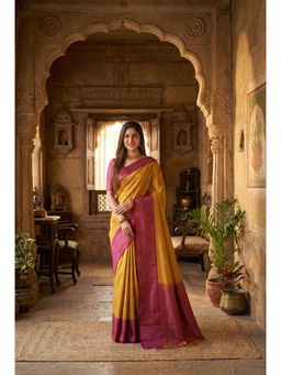 AMRUTKALA SAREES - Yellow Designer Banarasi Silk Kanjivaram Saree with Unstitched Blouse