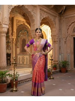 AMRUTKALA SAREES - Pink Designer Banarasi Silk Kanjivaram Saree with Unstitched Blouse