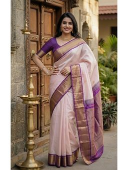 AMRUTKALA SAREES - Beige Designer Banarasi Silk Kanjivaram Saree with Unstitched Blouse