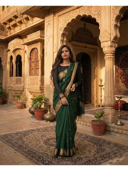 AMRUTKALA SAREES - Green Designer Cotton Silk Kanjivaram Saree with Unstitched Blouse