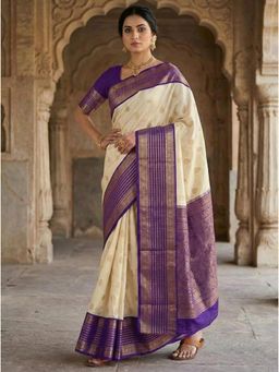 AMRUTKALA SAREES - Beige Designer Banarasi Silk Kanjivaram Saree with Unstitched Blouse