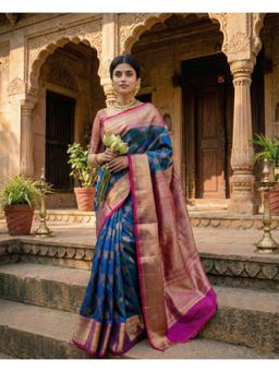 AMRUTKALA SAREES - Blue Designer Banarasi Silk Kanjivaram Saree with Unstitched Blouse
