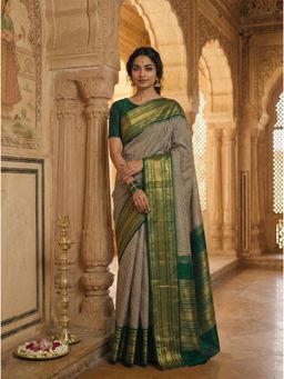 AMRUTKALA SAREES - Beige Designer Banarasi Silk Kanjivaram Saree with Unstitched Blouse