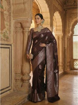 AMRUTKALA SAREES - Wine Designer Banarasi Silk Kanjivaram Saree with Unstitched Blouse