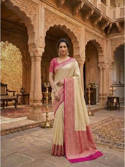 AMRUTKALA SAREES - Beige Designer Banarasi Silk Kanjivaram Saree with Unstitched Blouse