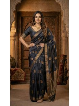 AMRUTKALA SAREES - Black Designer Banarasi Silk Kanjivaram Saree with Unstitched Blouse