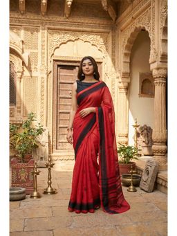 AMRUTKALA SAREES - Red Designer Cotton Silk Kanjivaram Saree with Unstitched Blouse