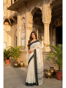 AMRUTKALA SAREES - White Designer Cotton Silk Kanjivaram Saree with Unstitched Blouse