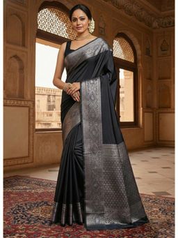 AMRUTKALA SAREES - Black Designer Banarasi Silk Kanjivaram Saree with Unstitched Blouse